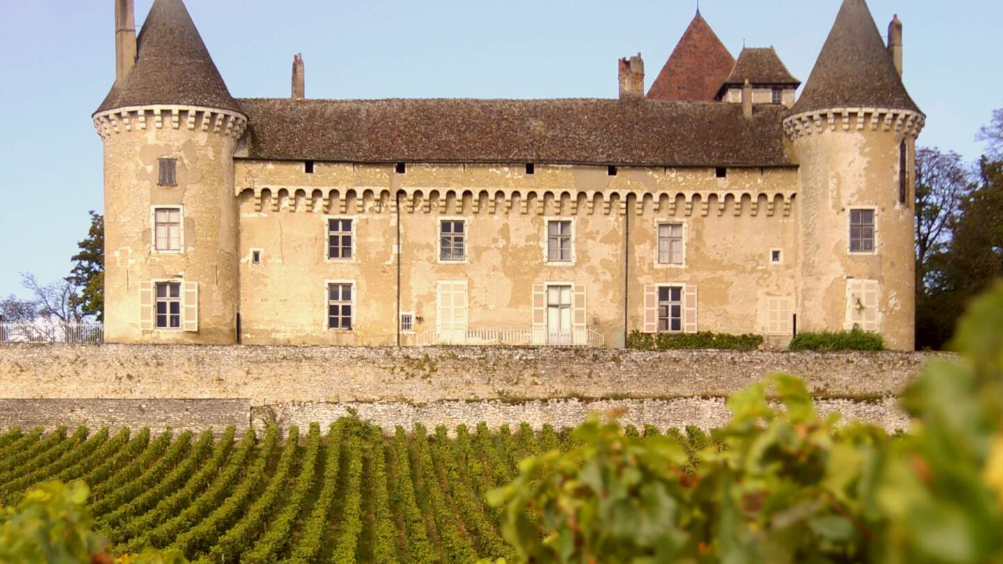 Schloss Bazoches in Burgund mit Weinreben im Vordergrund | © Gettyimages.com/Ngataringa