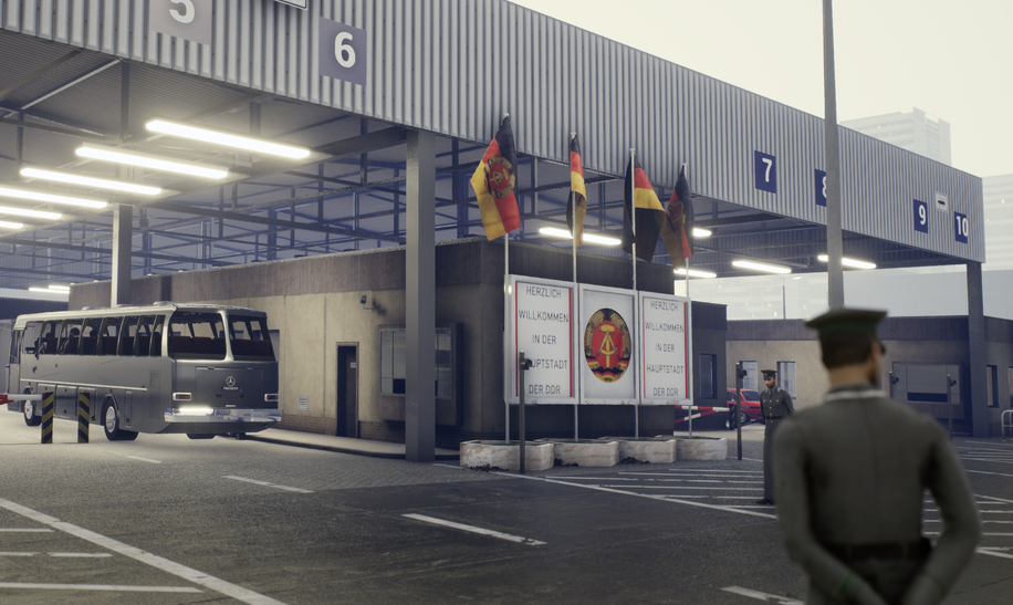 Virtuelle Ansicht vom Checkpoint Charlie bewacht | © TimeRide GmbH