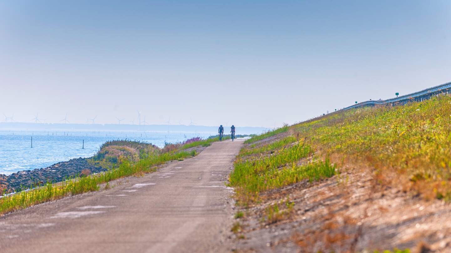 Radfahren am Ijsselmeer in den Niederlanden | © GettyImages.com/pidjoe